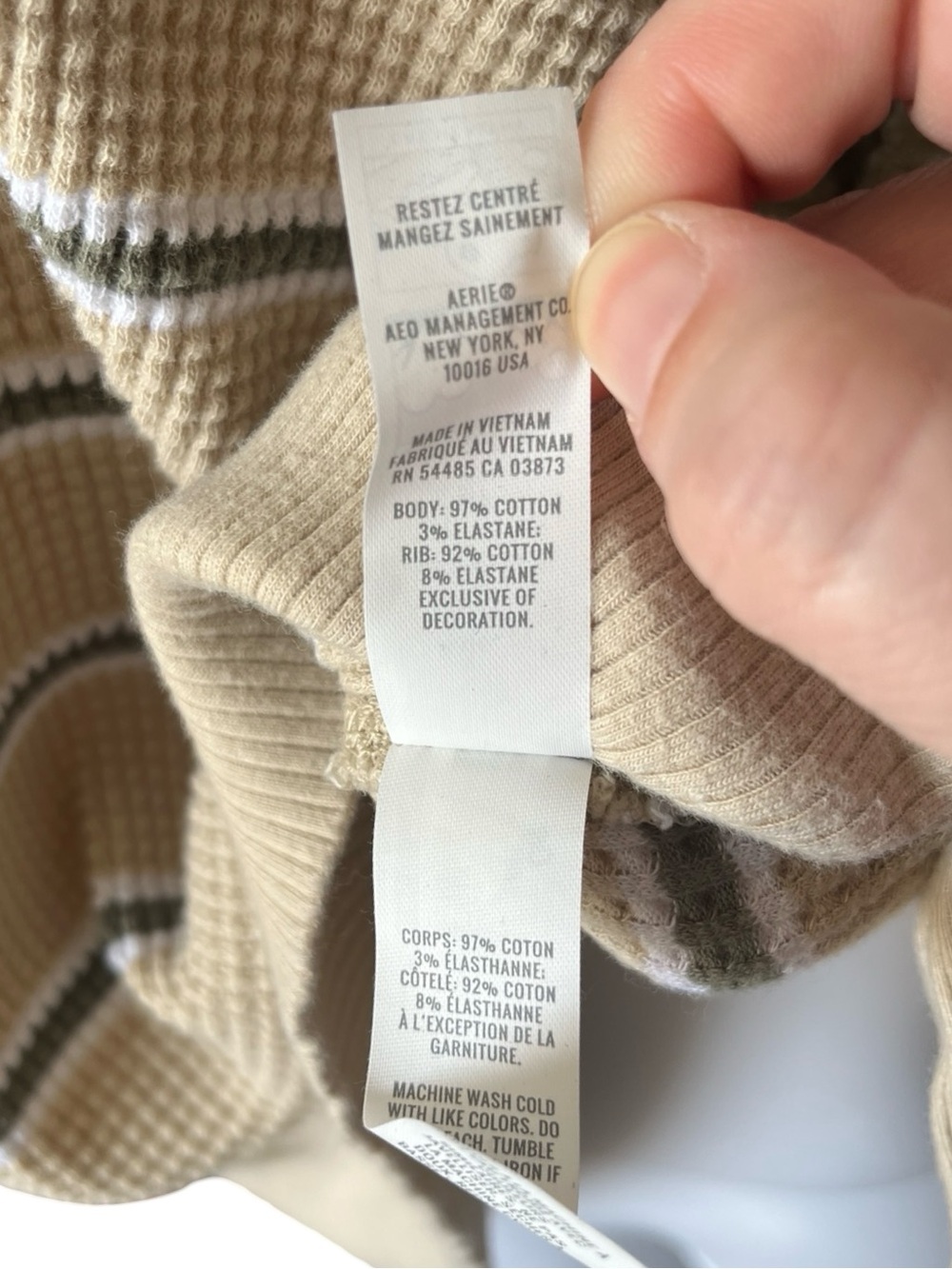 Offline by Aerie Waffle Knit Pullover Striped Tan Green Oversized Size Small - Picture 7 of 8